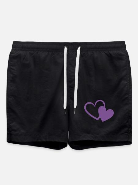 violettes Herz zwei violette Herzen Geschenk - Badeshorts - Schwarz