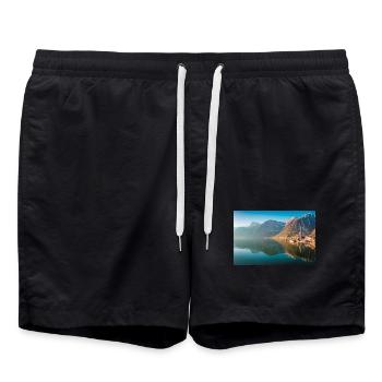 Hallstätter See im Sonnenaufgang - Badeshorts - Schwarz - Vorne - AI Model Male 185 light (185cm)