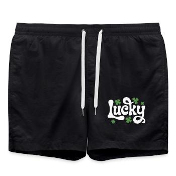 Lucky Kleeblatt Schriftzug - Badeshorts - Schwarz - Vorne - AI Model Male 185 light (185cm)