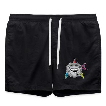 Dessin animé de requin tatoué avec des nageoires de crâne - Short de bain - noir - Devant - AI Model Male 185 light (185cm)