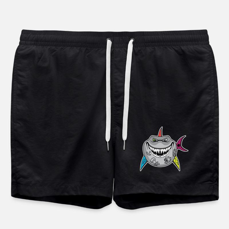 Dessin animé de requin tatoué avec des nageoires de crâne - Short de bain - noir