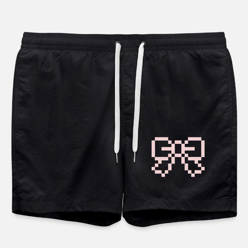 Pink Pixel Bow - Swim Trunks - black