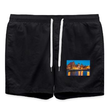 Wismar am Abend - Badeshorts - Schwarz - Vorne - AI Model Male 185 light (185cm)