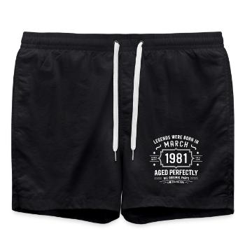 Legendär seit 45. März 1981 Geburtstag März 1981 - Badeshorts - Schwarz - Vorne - AI Model Male 185 light (185cm)