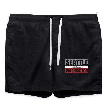 Souvenir de typographie rétro du ferry de Seattle Washington - Short de bain - noir - Devant - AI Model Male 185 light (185cm)