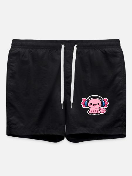 Cuddly Headphone Dragon axolotl - Swim Trunks - black