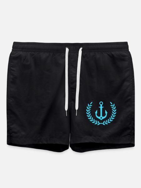 Anchor Wreath Nautical Emblem - Swim Trunks - black