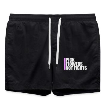 Cueillez des fleurs, pas des disputes, fleurs Paix Logo drôle - Short de bain - noir - Devant - AI Model Male 185 light (185cm)