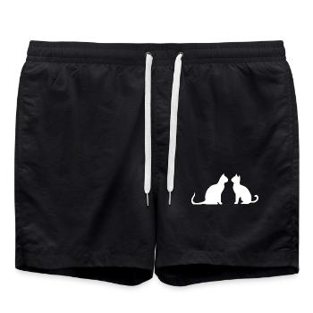 Weiße Katze 2 Katzen Silhouetten Geschenk  - Badeshorts - Schwarz - Vorne - AI Model Male 185 light (185cm)