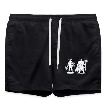 Wikinger-Duo: Schild & Beil im Schatten - Badeshorts - Schwarz - Vorne - AI Model Male 185 light (185cm)