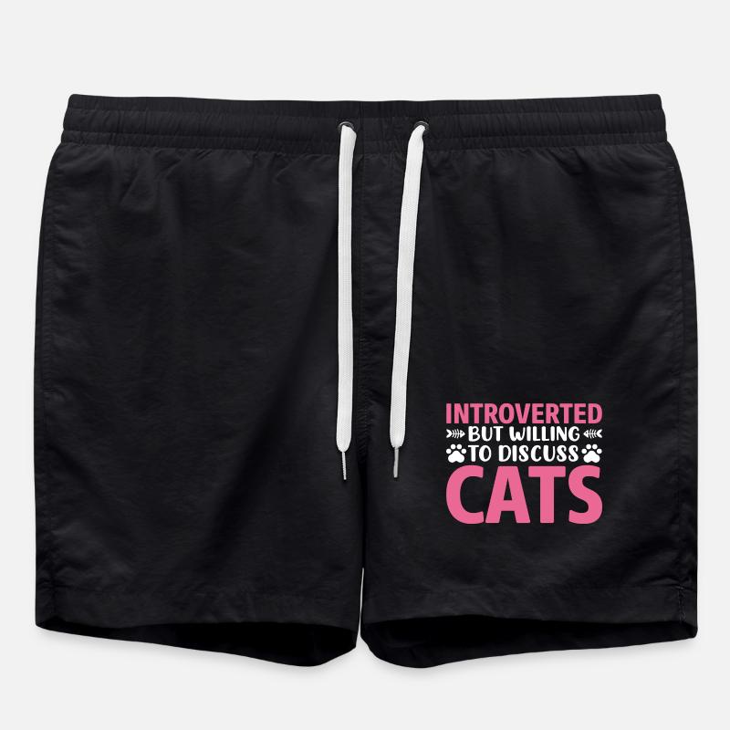 Introverted discuss with cat - Swim Trunks - black