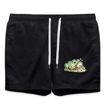 Frosch Detektiv auf Spurensuche - Badeshorts - Schwarz - Vorne - AI Model Male 185 light (185cm)