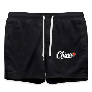 China-Schrift mit Flaggenherz-Fan Patriotisch - Badeshorts - Schwarz - Vorne - AI Model Male 185 light (185cm)