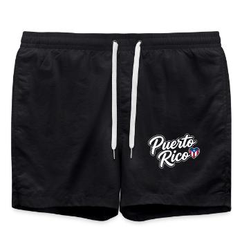 Puerto-Rico-Schrift mit Flaggenherz Patriotisch - Badeshorts - Schwarz - Vorne - AI Model Male 185 light (185cm)