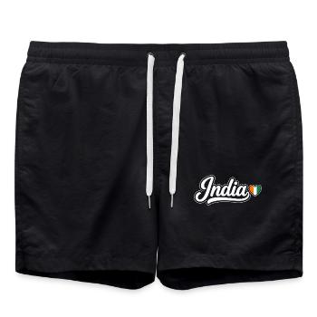 Indien-Schrift mit Flaggenherz Patriotisch - Badeshorts - Schwarz - Vorne - AI Model Male 185 light (185cm)