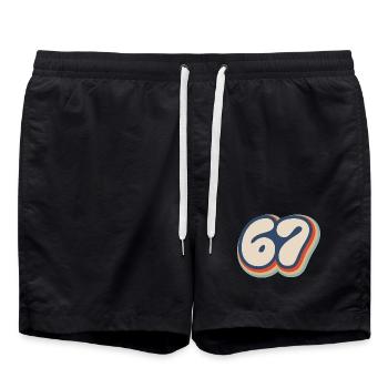 67 - Soixante Sept Numéro 67 Vintage Rétro Meme Six - Short de bain - noir - Devant - AI Model Male 185 light (185cm)