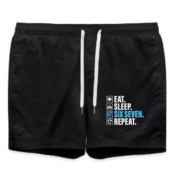 67 - Siebenundsechzig Zahl 67 Meme Essen, Schlaf Sechs 7 - Badeshorts - Schwarz - Vorne - AI Model Male 185 light (185cm)
