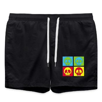 Totenschädel und vierfarbiger Druck - Badeshorts - Schwarz - Vorne - AI Model Male 185 light (185cm)