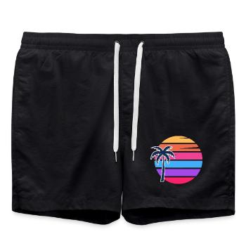 Retro Sunset Palm Circle - Swim Trunks - black - Front - AI Model Male 185 light (185cm)