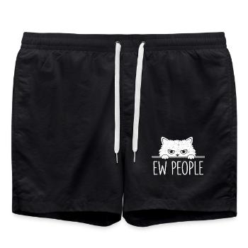 Beurk, les gens, amoureux des chats, humour félin, antisocial. - Short de bain - noir - Devant - AI Model Male 185 light (185cm)