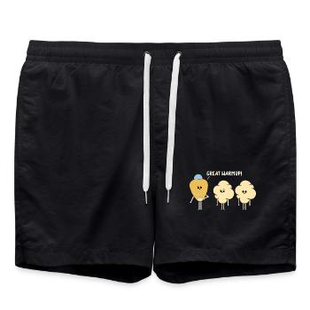 Lustiges Fitnessstudio-Workout, Fitnesstrainer, Fitnesstrainer, Sport - Badeshorts - Schwarz - Vorne - AI Model Male 185 light (185cm)
