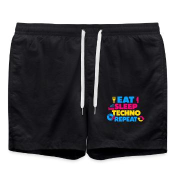 Eat Sleep Techno Repeat Farbexplosion - Badeshorts - Schwarz - Vorne - AI Model Male 185 light (185cm)
