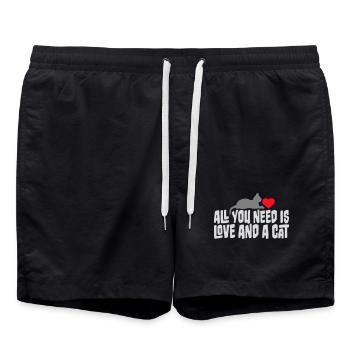 All You Need Is Love And A Cat Lustig Katze Spruch - Badeshorts - Schwarz - Vorne - AI Model Male 185 light (185cm)