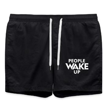 People Wake Up – Wach auf Statement Shirt - Short de bain - noir - Devant - AI Model Male 185 light (185cm)