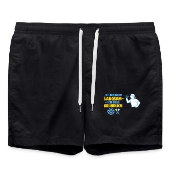 Nicht langsam – gründlich zielen - Badeshorts - Schwarz - Vorne - AI Model Male 185 light (185cm)