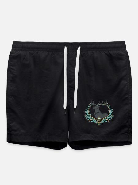 Hirsch im Ornamentherz - Badeshorts - Schwarz