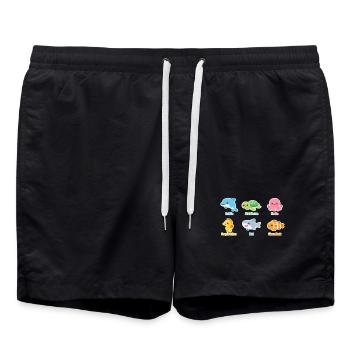 Kunterbunte Meeresfreunde Stickerset - Badeshorts - Schwarz - Vorne - AI Model Male 185 light (185cm)