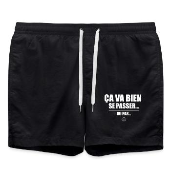Ça va bien se passer ou pas – humour sarcastique - Short de bain - noir - Devant - AI Model Male 185 light (185cm)