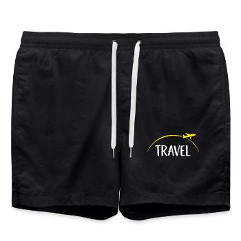 Travel Typo mit Flugzeugkreis - Badeshorts - Schwarz - Vorne - AI Model Male 185 light (185cm)