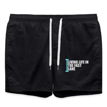 Life In The Fast Lane Schwimmer Lustig Pool Spruch - Badeshorts - Schwarz - Vorne - AI Model Male 185 light (185cm)