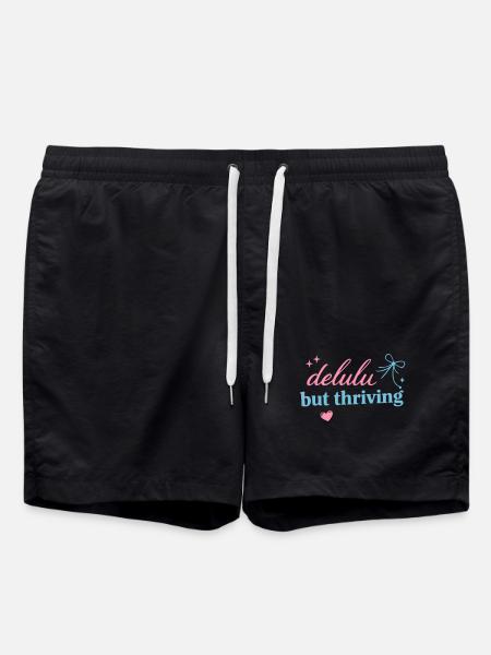 Delhu Thriving Script Logo - Swim Trunks - black
