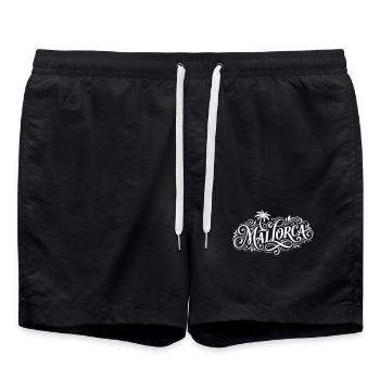 Mallorca Palmen Schriftzug - Badeshorts - Schwarz - Vorne - AI Model Male 185 light (185cm)