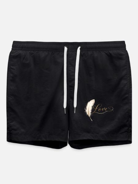 Love Lettering with Feather Elegant Design - Swim Trunks - black