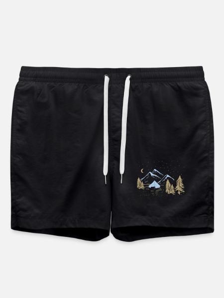 Night Mountain Camping Scene - Swim Trunks - black