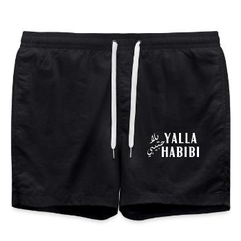 Yalla Habib Fette Arabische Typografie - Badeshorts - Schwarz - Vorne - AI Model Male 185 light (185cm)