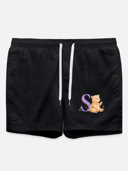 S Bär Alphabetsbild mit Teddybär - Badeshorts - Schwarz