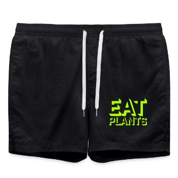 Eat Plants Lustig Vegan Vegetarisch Statement Logo - Badeshorts - Schwarz - Vorne - AI Model Male 185 light (185cm)