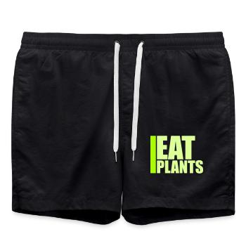Eat Plants Lustig Vegan Vegetarisch Statement Logo - Badeshorts - Schwarz - Vorne - AI Model Male 185 light (185cm)