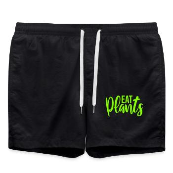 Eat Plants Lustig Vegan Vegetarisch Statement Logo - Badeshorts - Schwarz - Vorne - AI Model Male 185 light (185cm)