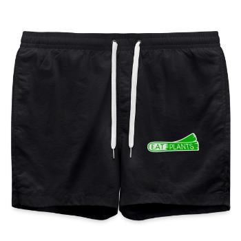 Eat Plants Lustig Vegan Vegetarisch Statement Logo - Badeshorts - Schwarz - Vorne - AI Model Male 185 light (185cm)