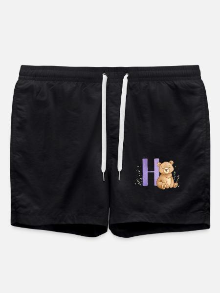 Cuddly bear on the letter H - Swim Trunks - black