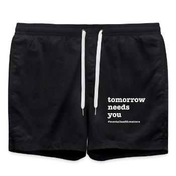 Morgen braucht dich – Zitat zur Sensibilisierung für psychische Gesundheit - Badeshorts - Schwarz - Vorne - AI Model Male 185 light (185cm)
