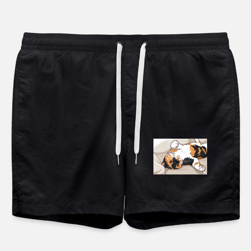 Calico cat in cheerful rest - Swim Trunks - black