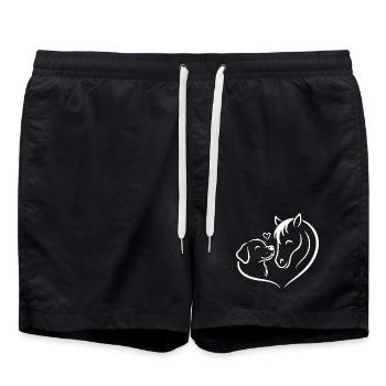Pferd Hund Herz Liebe Team - Badeshorts - Schwarz - Vorne - AI Model Male 185 light (185cm)