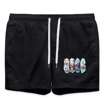 Voyage de vacances à Santorin – Motif des îles de Grèce - Short de bain - noir - Devant - AI Model Male 185 light (185cm)
