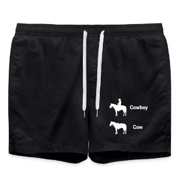 Lustige Kuh Texas Farmer Parodie Ironie Cowboy - Badeshorts - Schwarz - Vorne - AI Model Male 185 light (185cm)